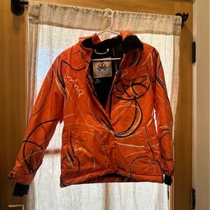 Orage Vibrant Orange Jacket with Artistic Patterns